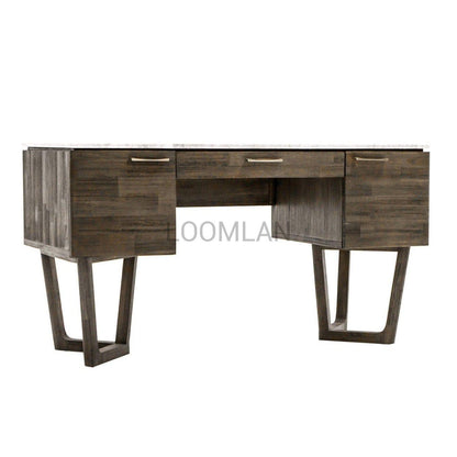 Solid Wood and Carrera Marble Mid-Century Desk Aura Writing Desk - Sideboards and Things Brand_LH Imports, Color_Brown, Features_Stone Top, Features_With Drawers, Materials_Stone, Materials_Wood, Stone Type_Carrara, Stone Type_Marble, Wood Species_Acacia