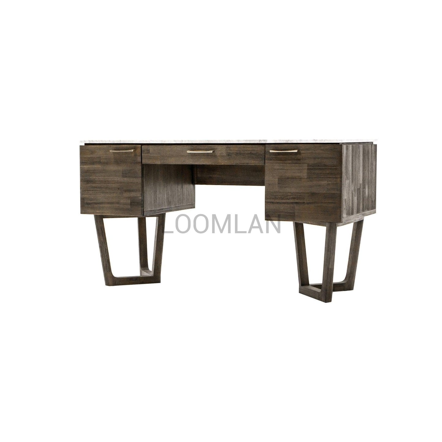 Solid Wood and Carrera Marble Mid-Century Desk Aura Writing Desk - Sideboards and Things Brand_LH Imports, Color_Brown, Features_Stone Top, Features_With Drawers, Materials_Stone, Materials_Wood, Stone Type_Carrara, Stone Type_Marble, Wood Species_Acacia