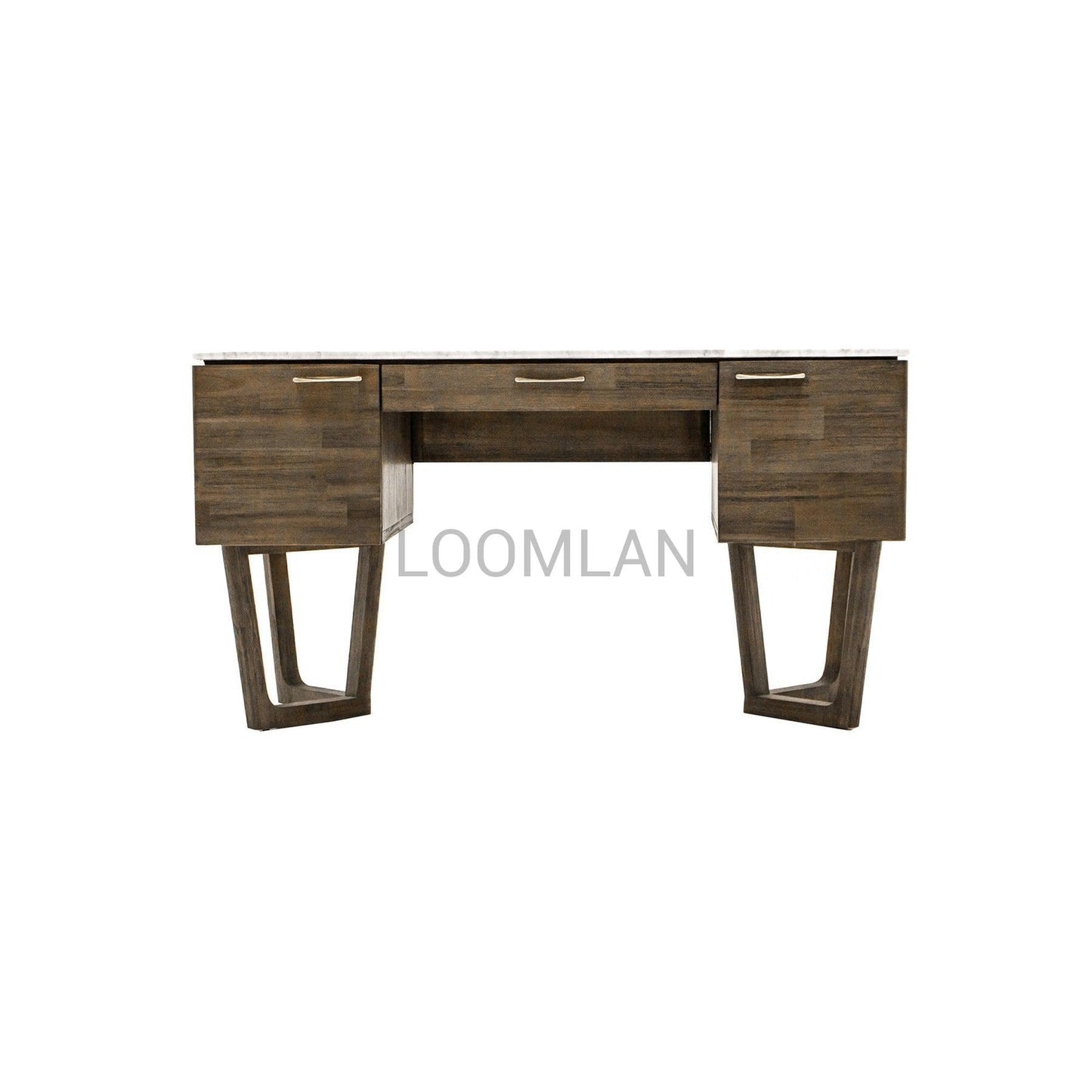 Solid Wood and Carrera Marble Mid-Century Desk Aura Writing Desk - Sideboards and Things Brand_LH Imports, Color_Brown, Features_Stone Top, Features_With Drawers, Materials_Stone, Materials_Wood, Stone Type_Carrara, Stone Type_Marble, Wood Species_Acacia