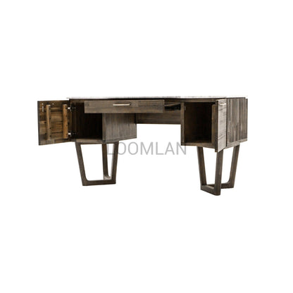 Solid Wood and Carrera Marble Mid-Century Desk Aura Writing Desk - Sideboards and Things Brand_LH Imports, Color_Brown, Features_Stone Top, Features_With Drawers, Materials_Stone, Materials_Wood, Stone Type_Carrara, Stone Type_Marble, Wood Species_Acacia