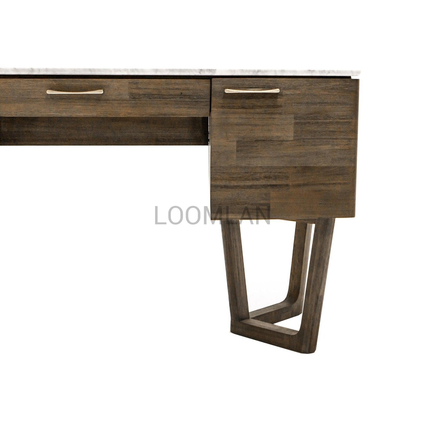 Solid Wood and Carrera Marble Mid-Century Desk Aura Writing Desk - Sideboards and Things Brand_LH Imports, Color_Brown, Features_Stone Top, Features_With Drawers, Materials_Stone, Materials_Wood, Stone Type_Carrara, Stone Type_Marble, Wood Species_Acacia