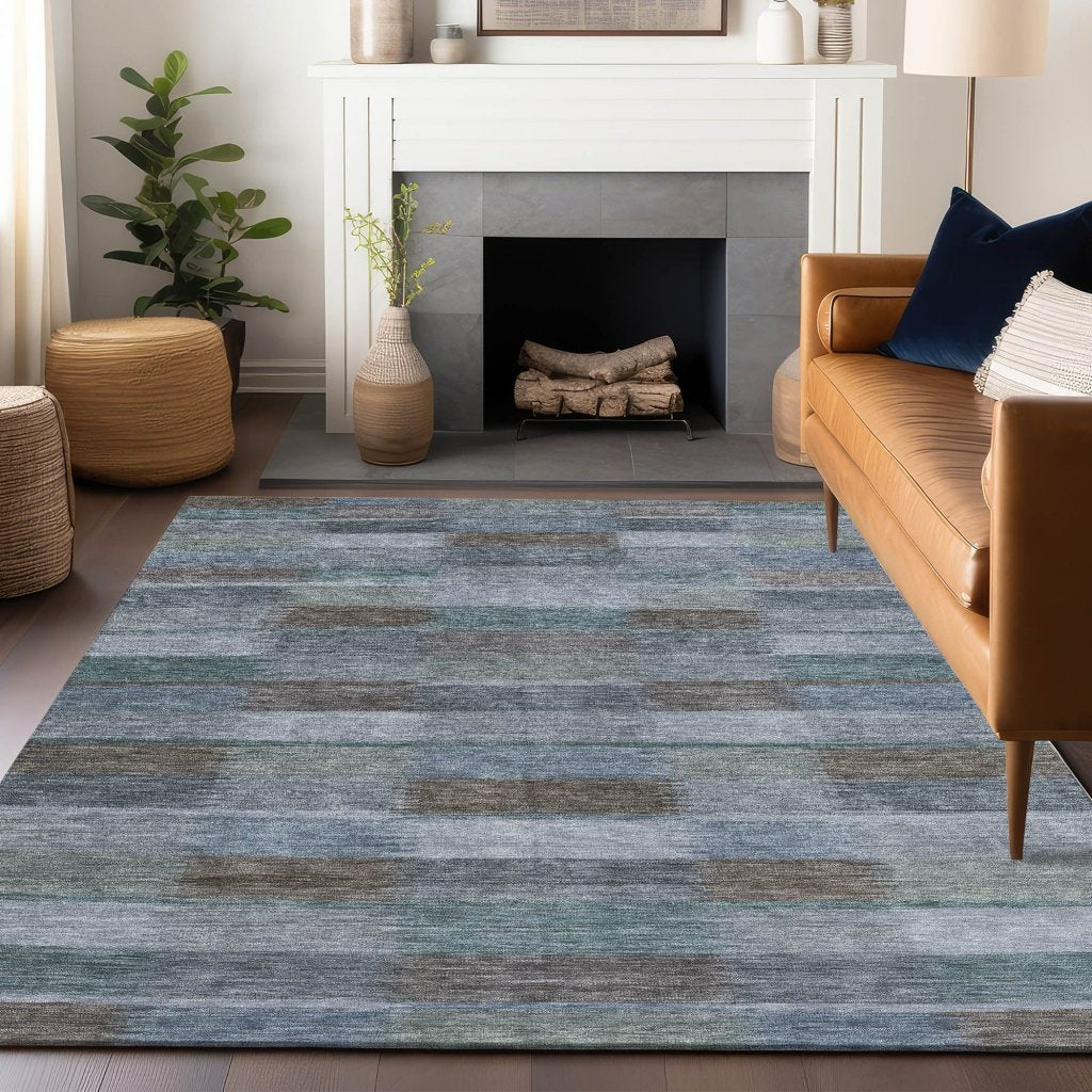 LOOMLAN Rugs Solvia Blue Washable Indoor-Outdoor Rug