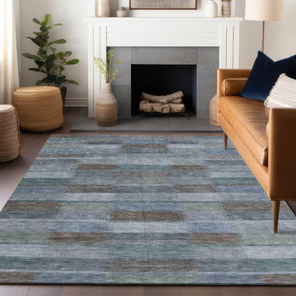 LOOMLAN Rugs Solvia Blue Washable Indoor-Outdoor Rug