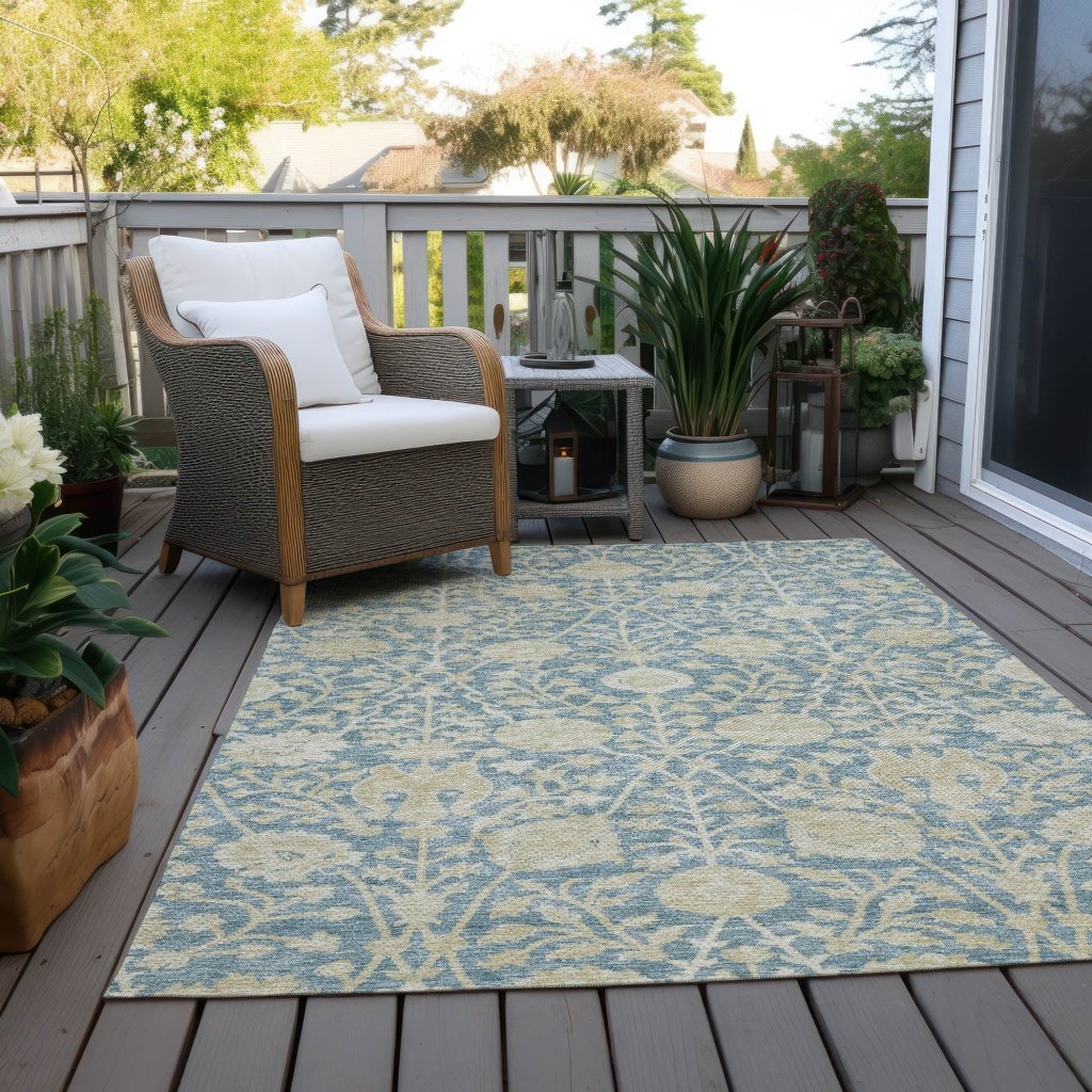 LOOMLAN Rugs Sonnet Blue Washable Indoor-Outdoor Rug
