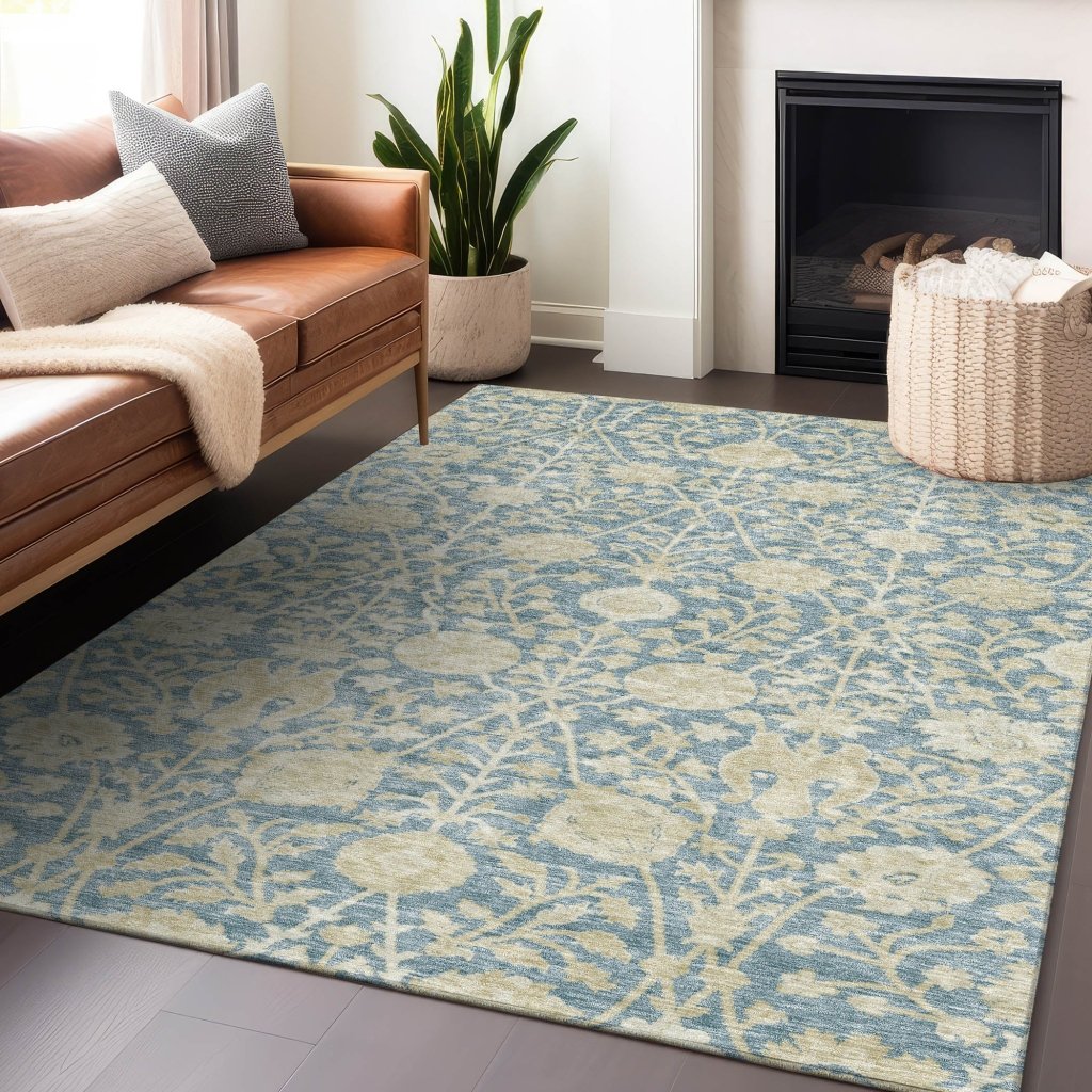 LOOMLAN Rugs Sonnet Blue Washable Indoor-Outdoor Rug