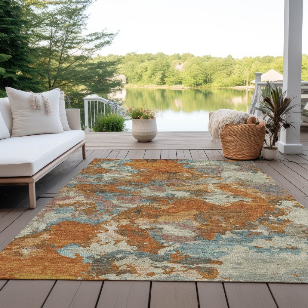 Sorrin Orange Washable Indoor - Outdoor Rug - LOOMLAN - LOOMLAN Rugs - Outdoor Rugs
