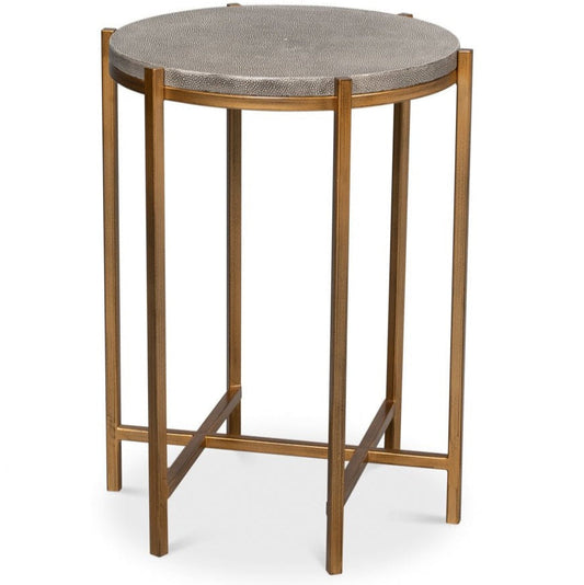 Sarreid Spence Grey Leather Top Round Side Table