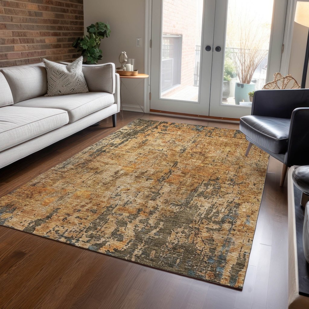 LOOMLAN Rugs Spindlea Orange Washable Indoor-Outdoor Rug