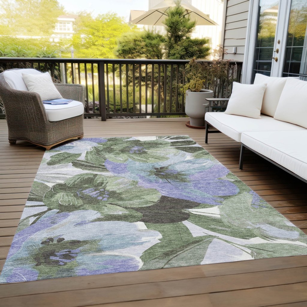 LOOMLAN Rugs Spindleya Green Washable Indoor-Outdoor Rug
