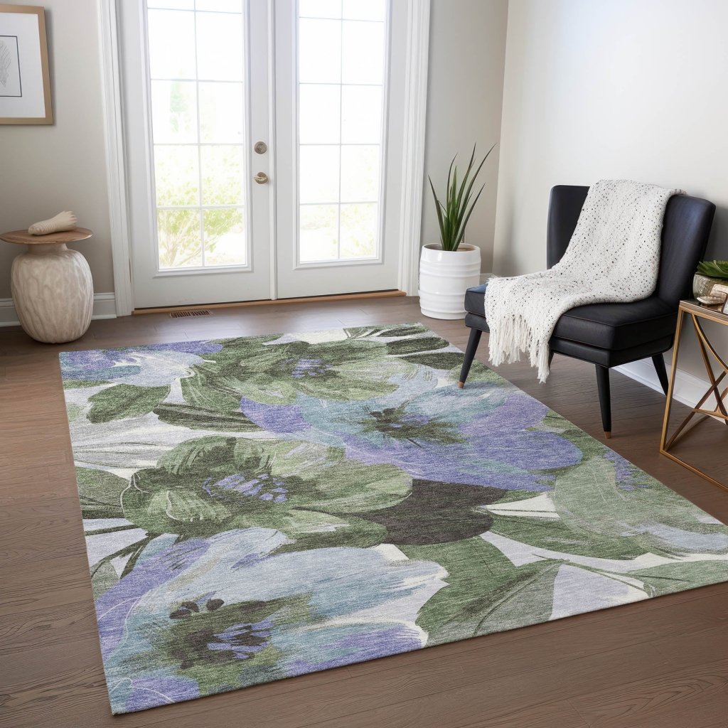 LOOMLAN Rugs Spindleya Green Washable Indoor-Outdoor Rug