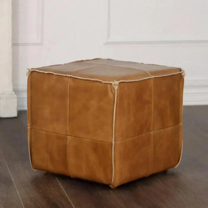Square Leather Cube Ottoman Argentinian Saddle - LOOMLAN - Peninsula Home - Poufs and Stools