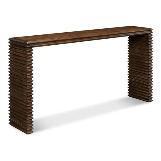 Sarreid Stacked Console Table Slim French Brown Reclaimed Wood