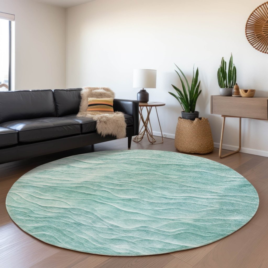 LOOMLAN Rugs Stratora Teal Washable Indoor-Outdoor Rug