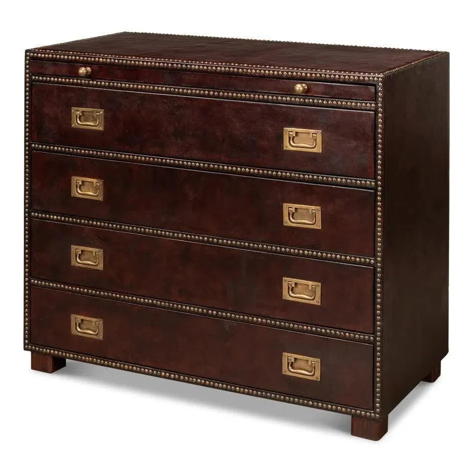 Studded Gentleman's Chest Leather Upholstery - LOOMLAN - Sarreid - Chests