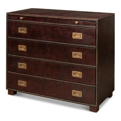Studded Gentleman's Chest Leather Upholstery - LOOMLAN - Sarreid - Chests