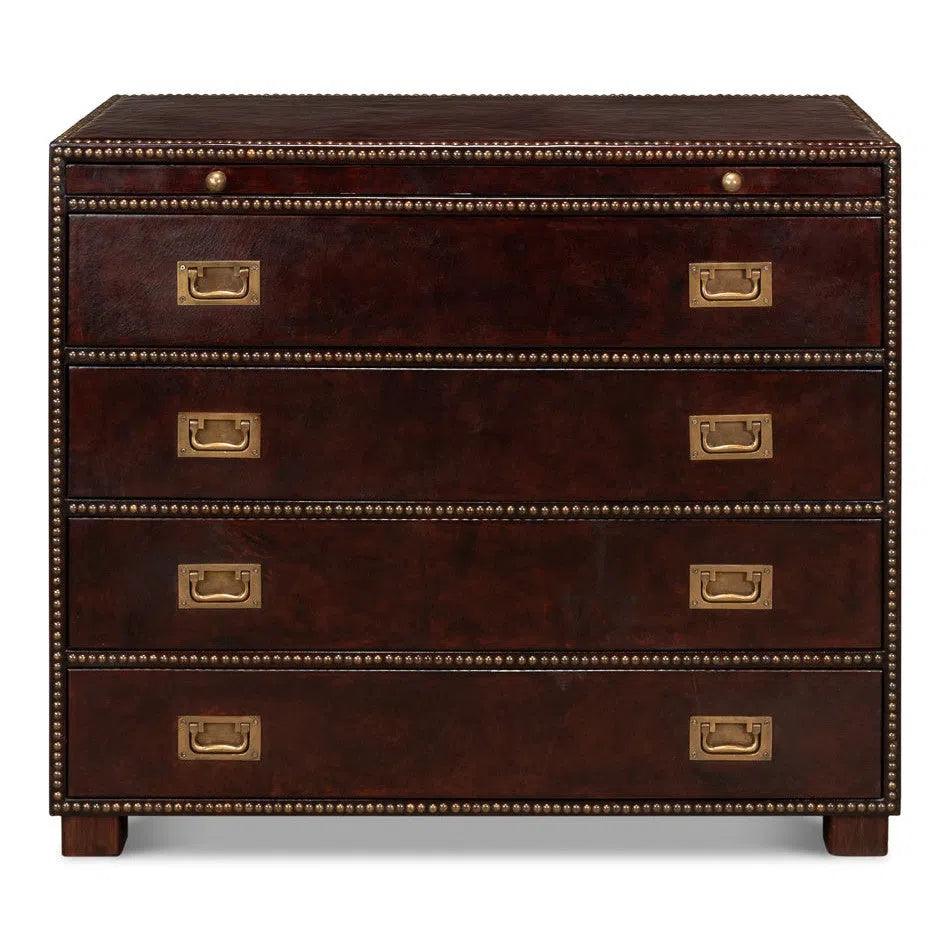 Studded Gentleman's Chest Leather Upholstery - LOOMLAN - Sarreid - Chests