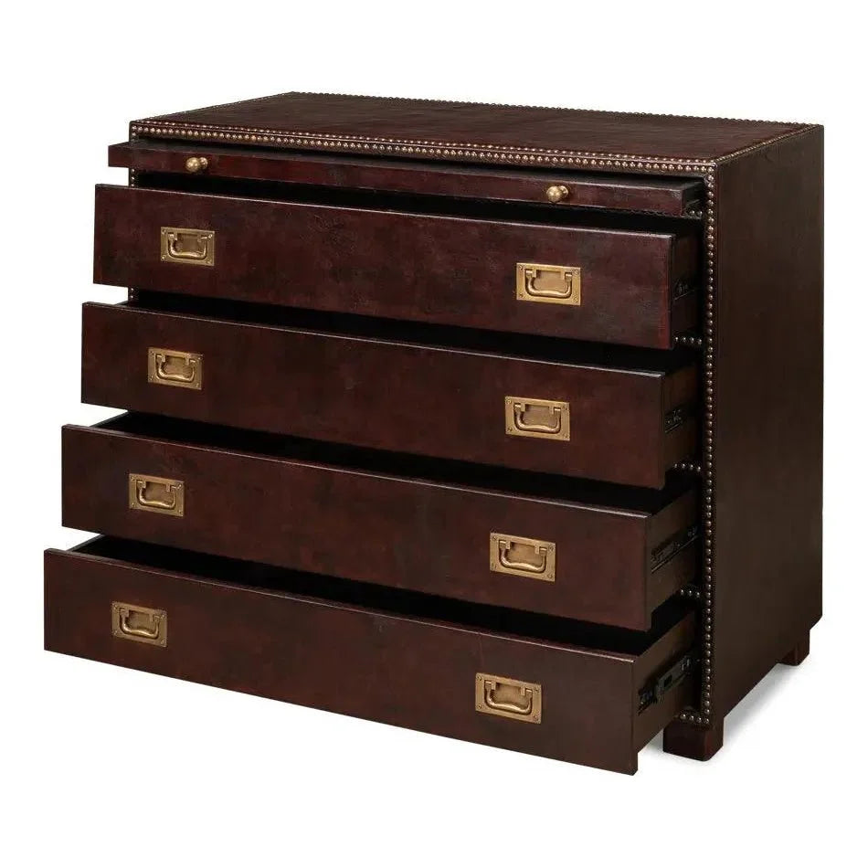 Studded Gentleman's Chest Leather Upholstery - LOOMLAN - Sarreid - Chests