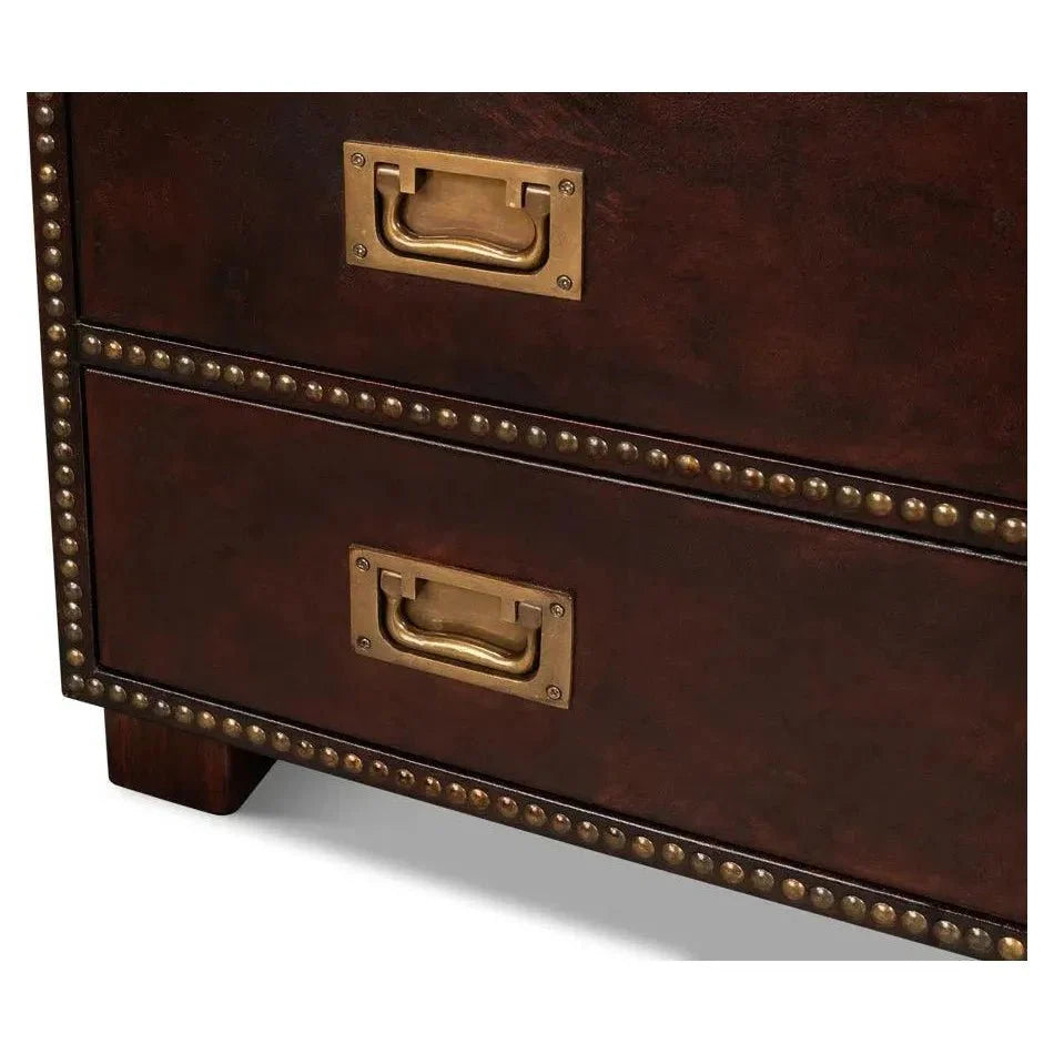 Studded Gentleman's Chest Leather Upholstery - LOOMLAN - Sarreid - Chests