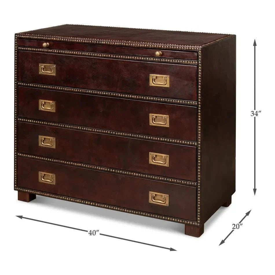 Studded Gentleman's Chest Leather Upholstery - LOOMLAN - Sarreid - Chests