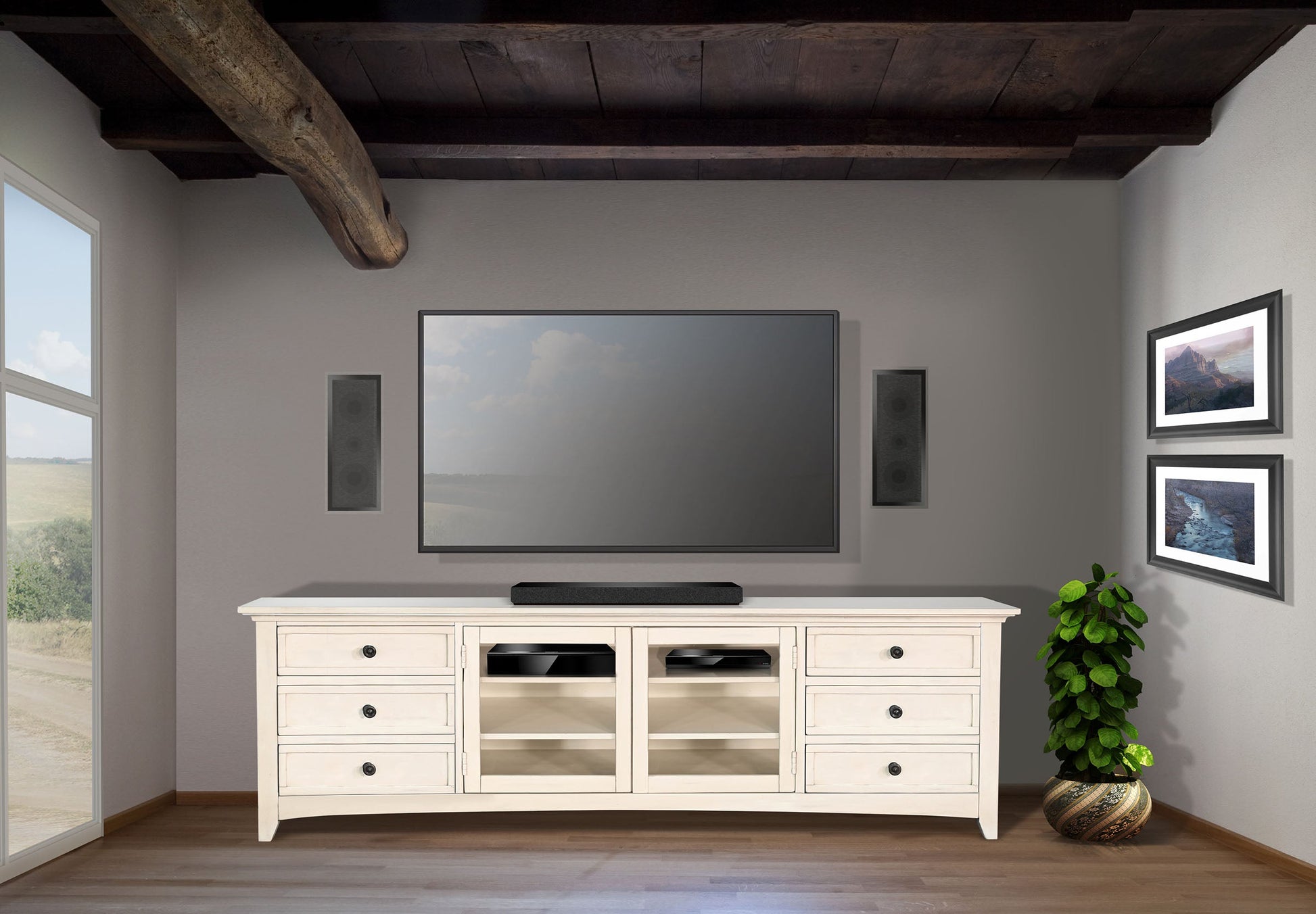 Sunny D Baycrest Six Drawers Wood Media Console
