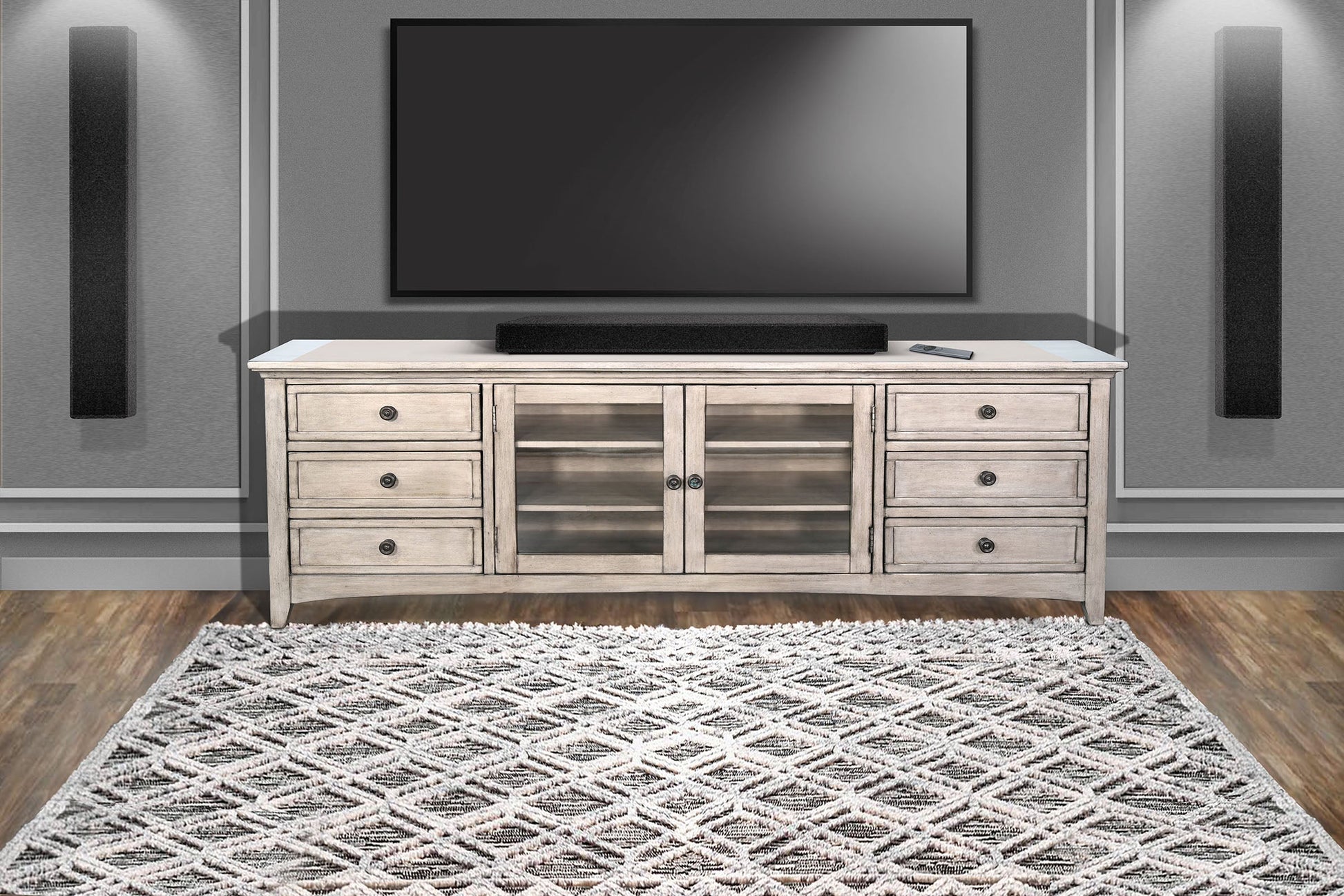 Sunny D Baycrest Six Drawers Wood Media Console