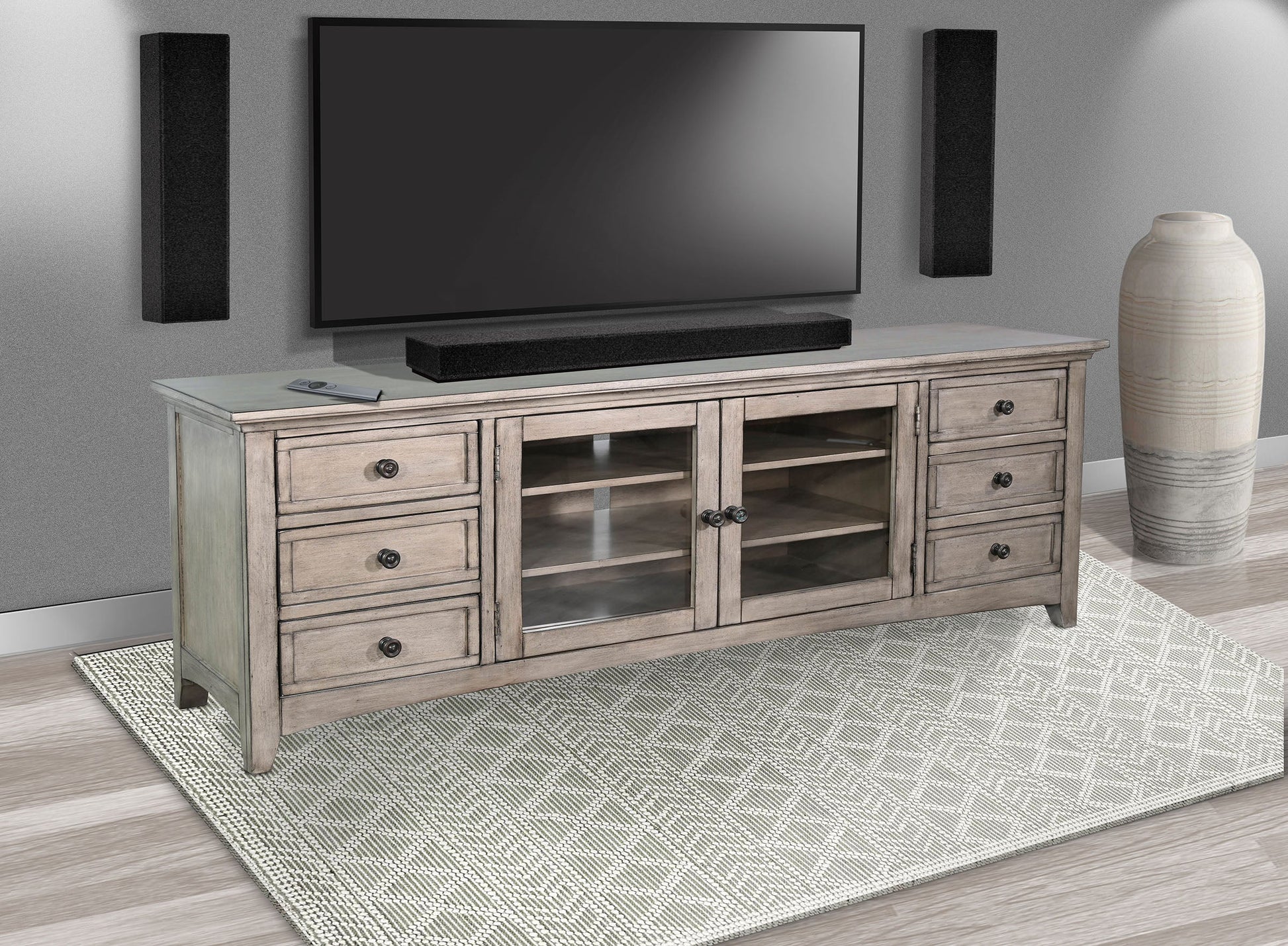 Sunny D Baycrest Six Drawers Wood Media Console