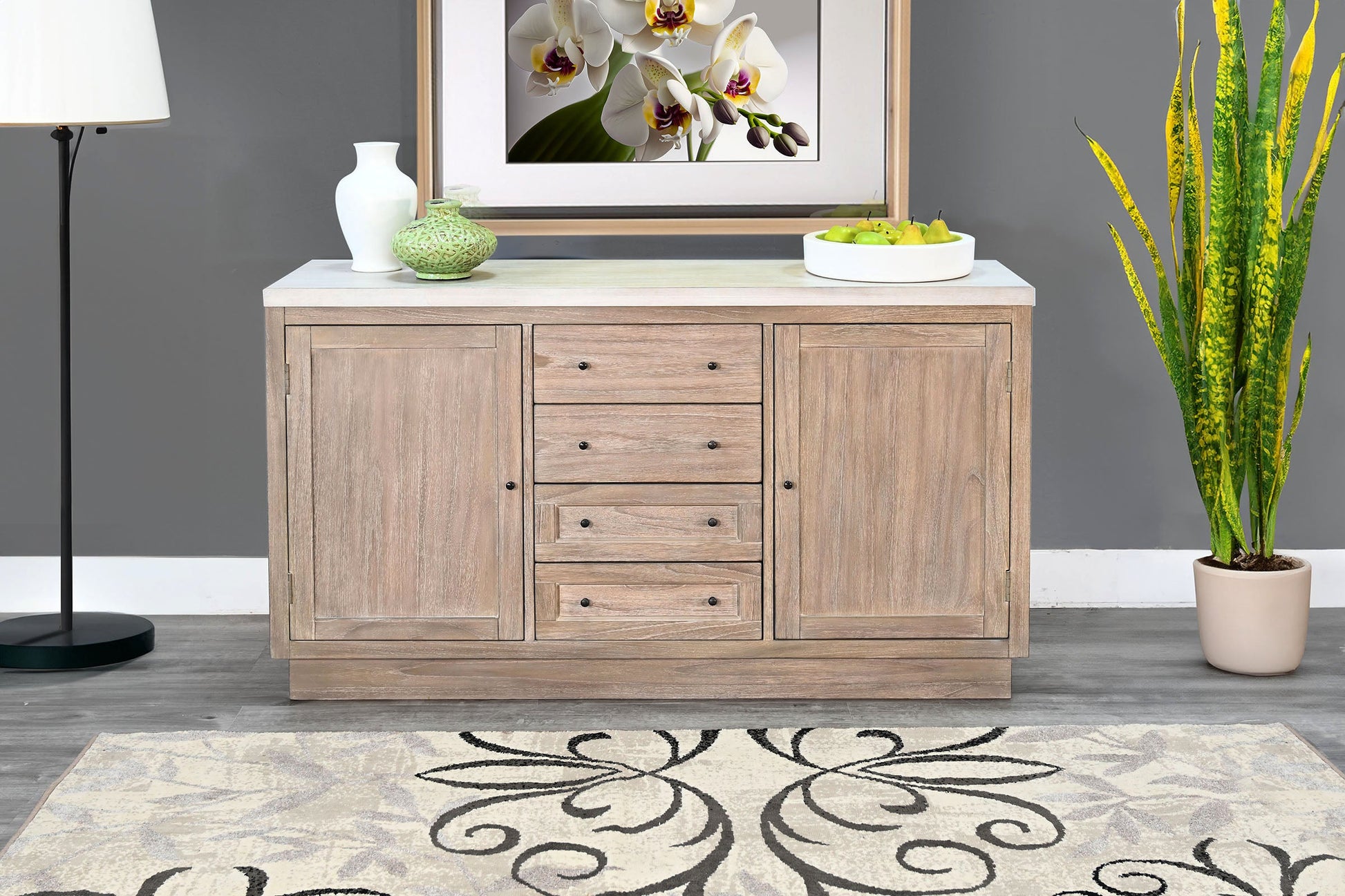 Sunny D Rowan Four Drawers Wood Sideboard