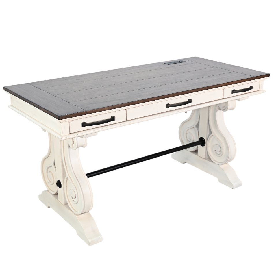 Timberline Three Drawers Wood Desk with Power Strip