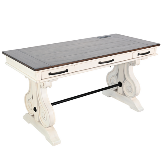 Timberline Three Drawers Wood Desk with Power Strip