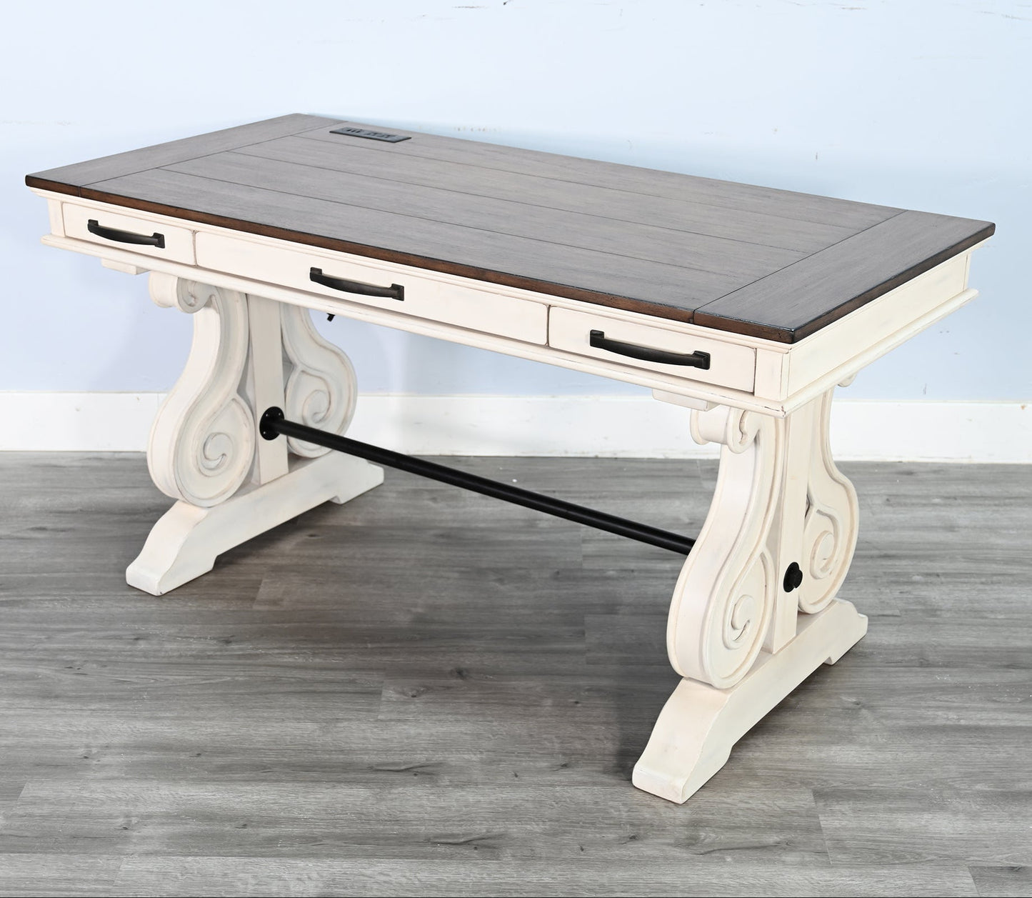 Timberline Three Drawers Wood Desk with Power Strip