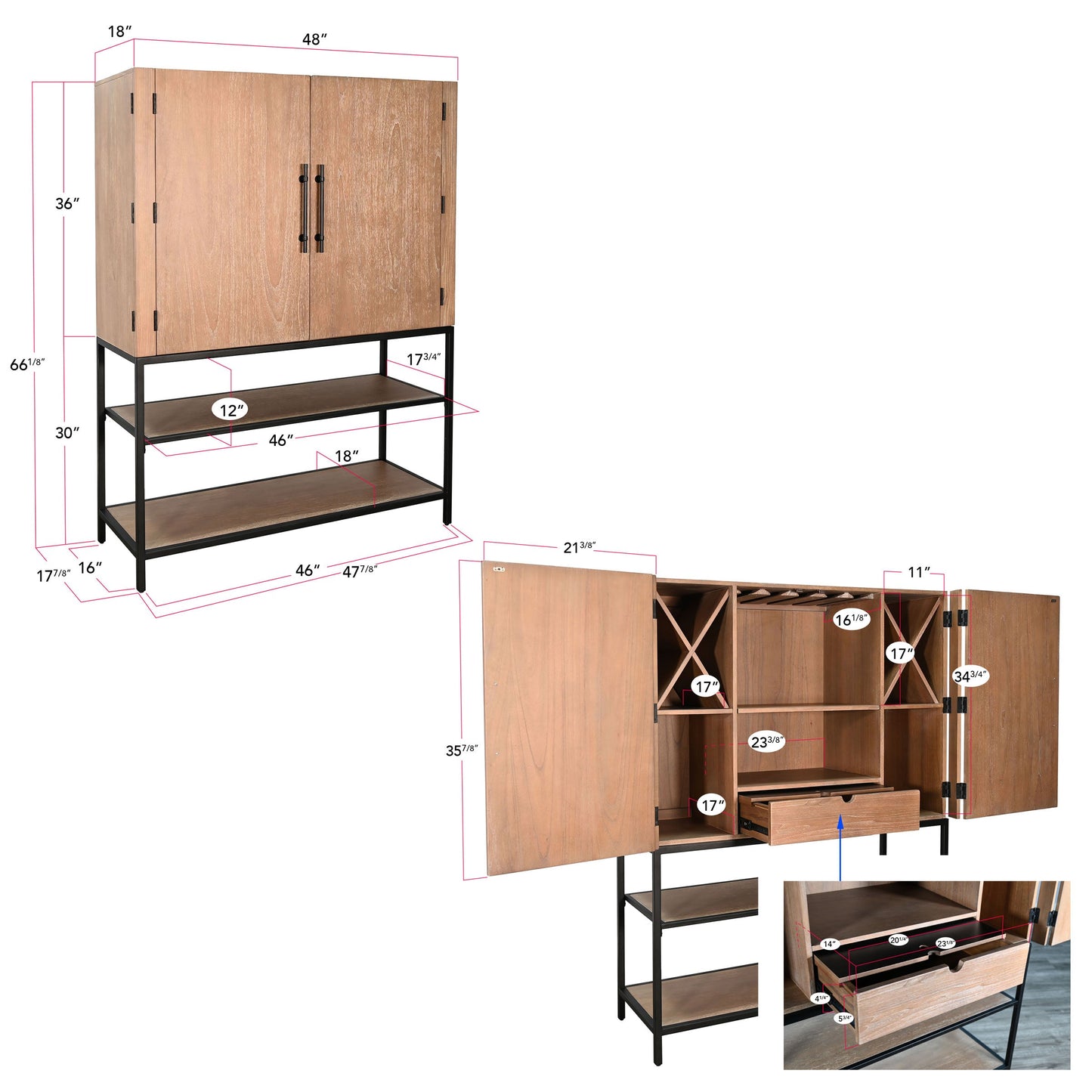 Violet Wooden Wine Bar Cabinet