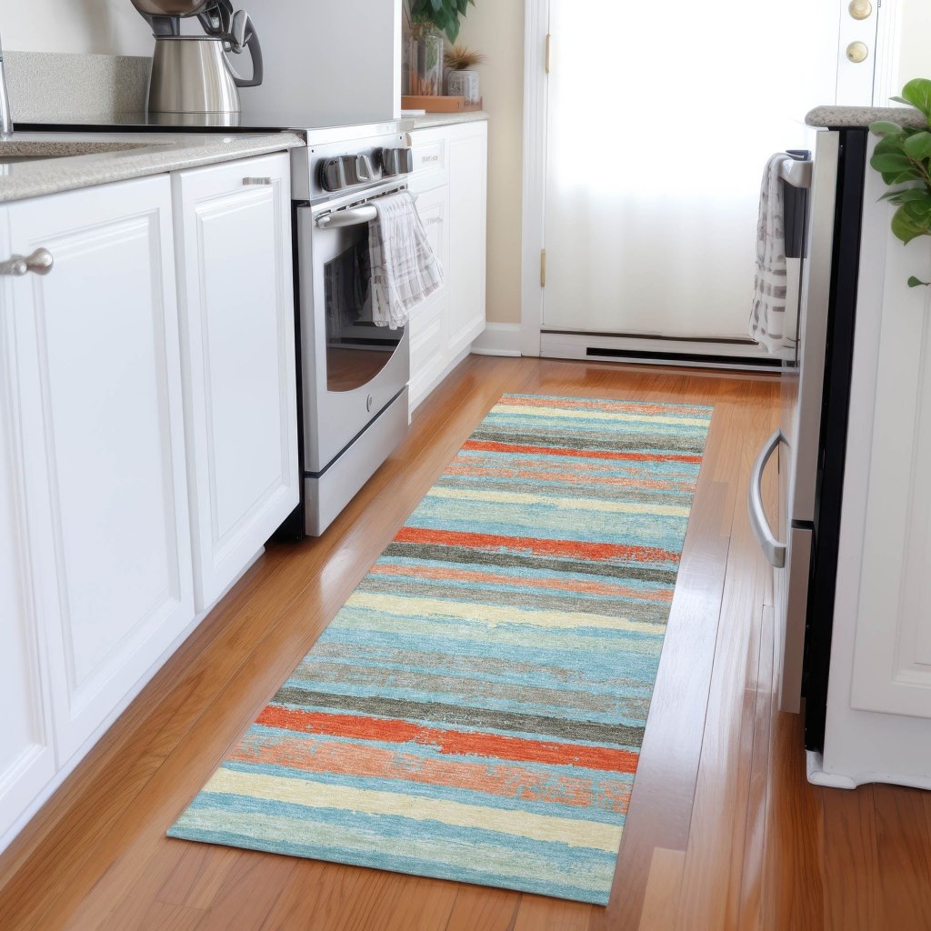 LOOMLAN Rugs Sylira Blue Washable Indoor-Outdoor Rug
