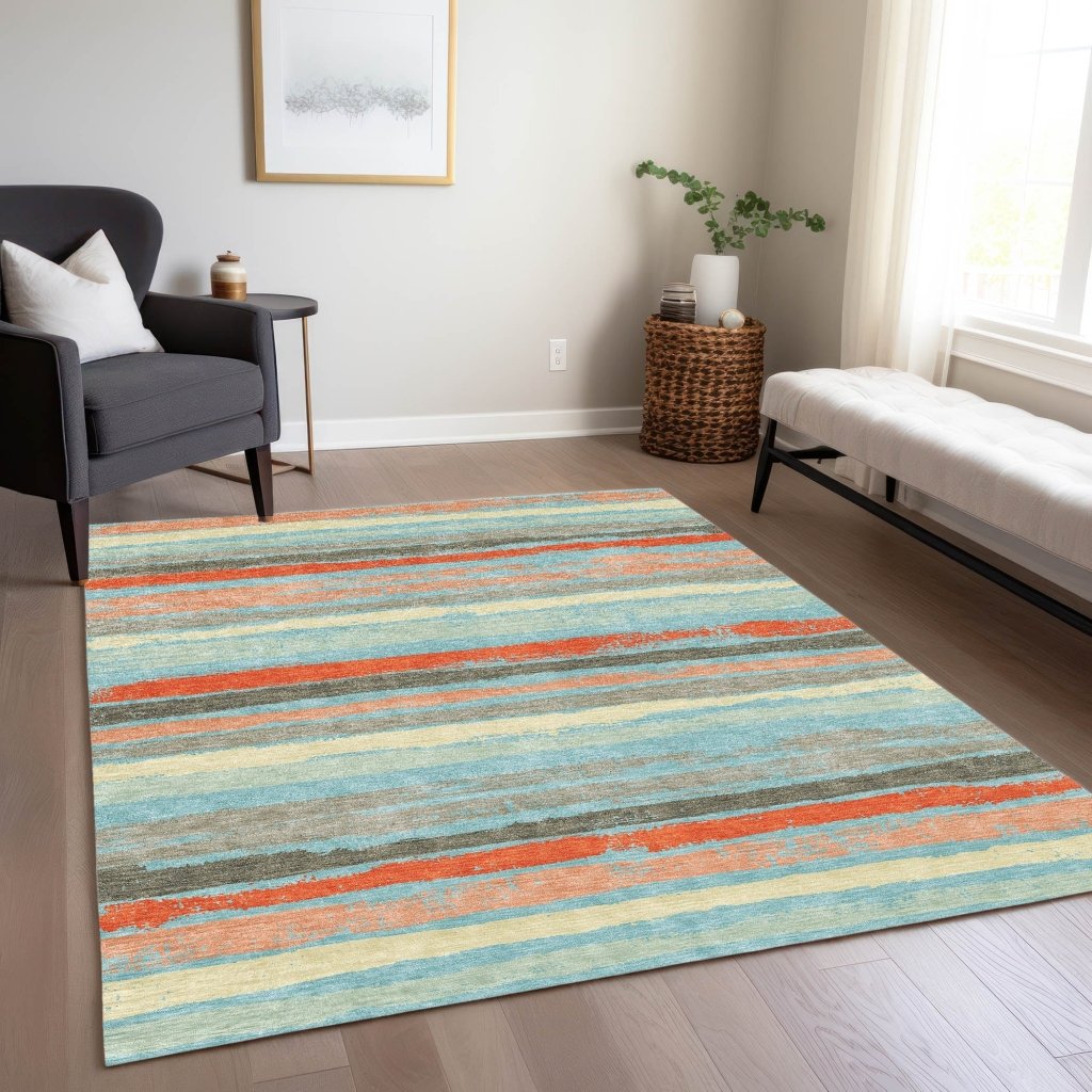 LOOMLAN Rugs Sylira Blue Washable Indoor-Outdoor Rug