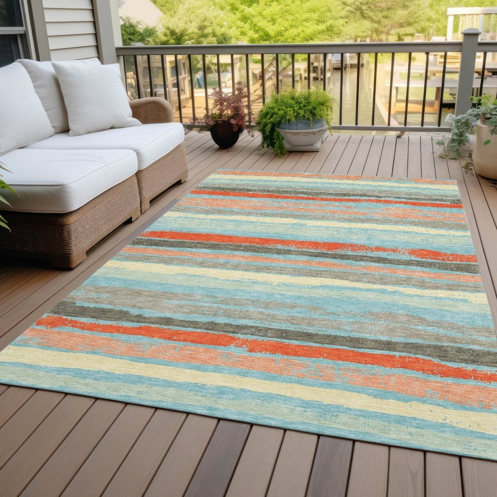 LOOMLAN Rugs Sylira Blue Washable Indoor-Outdoor Rug