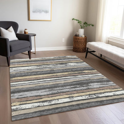 LOOMLAN Rugs Sylira Charcoal Washable Indoor-Outdoor Rug