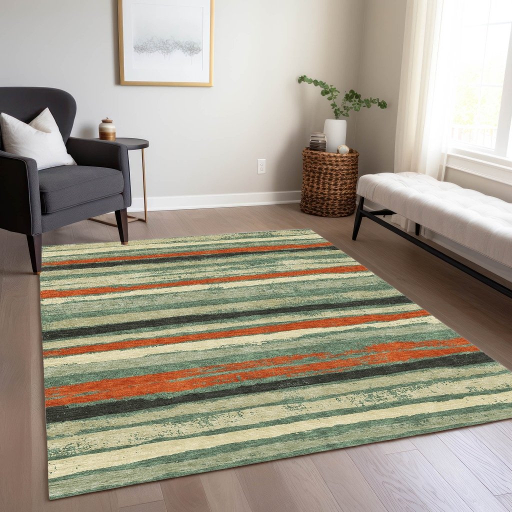 LOOMLAN Rugs Sylira Green Washable Indoor-Outdoor Rug