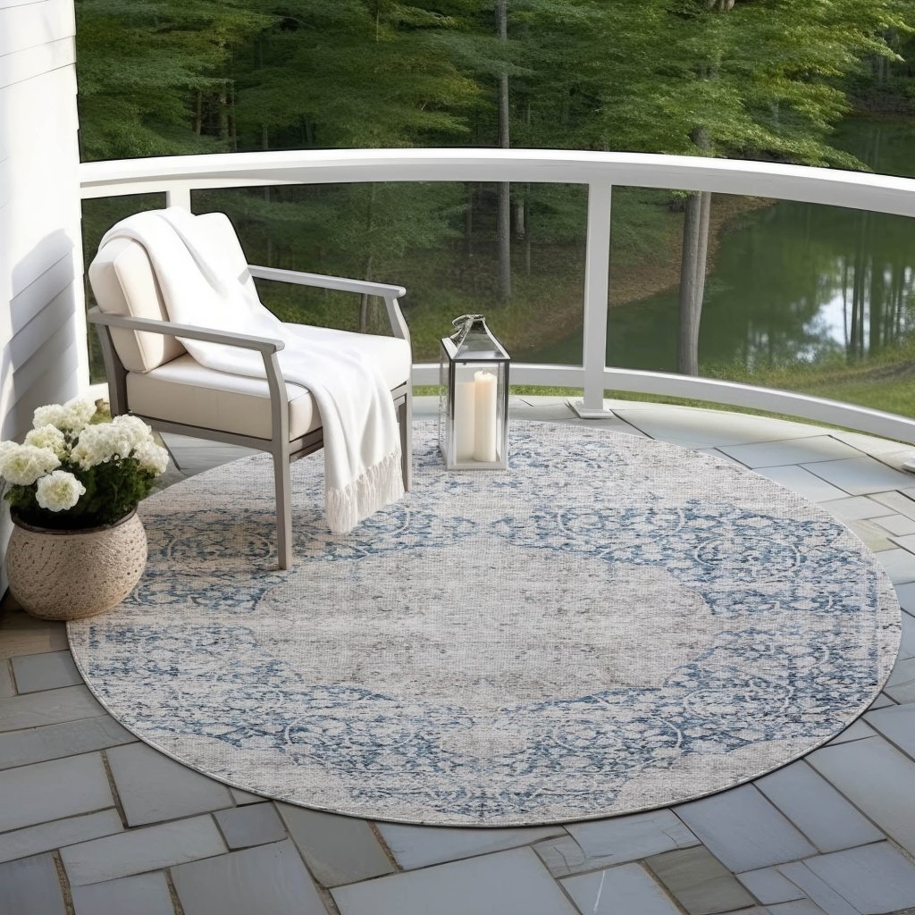 LOOMLAN Rugs Sylvia Blue Washable Indoor-Outdoor Rug