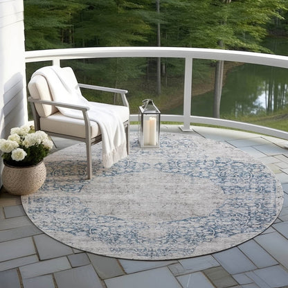 LOOMLAN Rugs Sylvia Blue Washable Indoor-Outdoor Rug