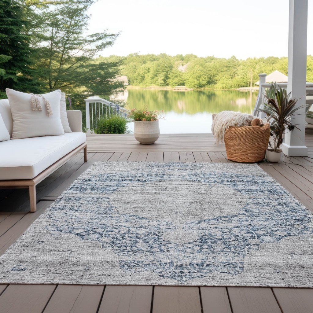 LOOMLAN Rugs Sylvia Blue Washable Indoor-Outdoor Rug