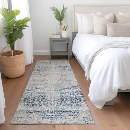 LOOMLAN Rugs Sylvia Blue Washable Indoor-Outdoor Rug