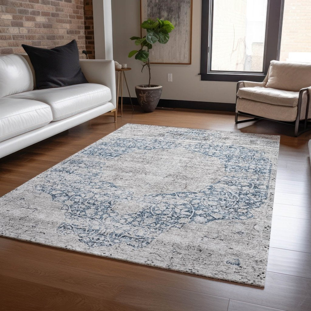 LOOMLAN Rugs Sylvia Blue Washable Indoor-Outdoor Rug