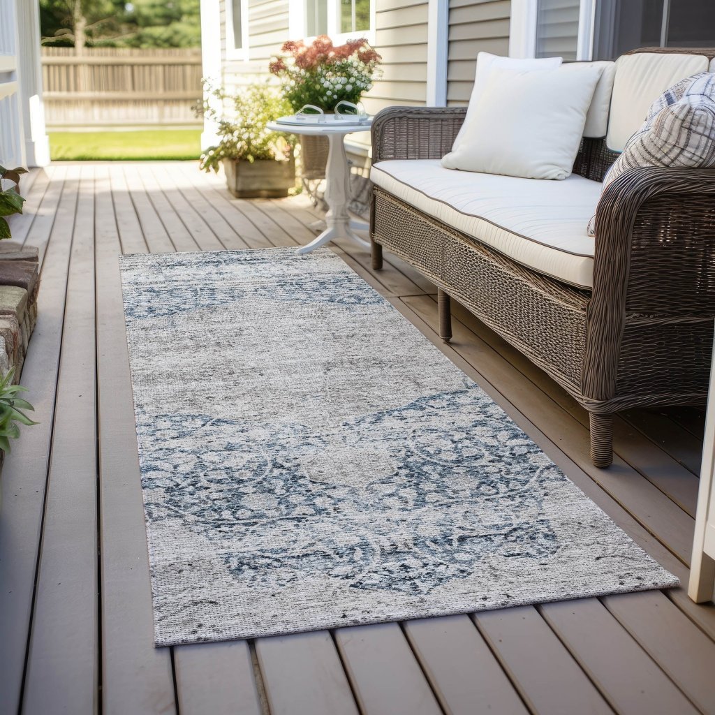 LOOMLAN Rugs Sylvia Blue Washable Indoor-Outdoor Rug