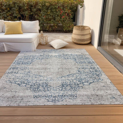 LOOMLAN Rugs Sylvia Blue Washable Indoor-Outdoor Rug