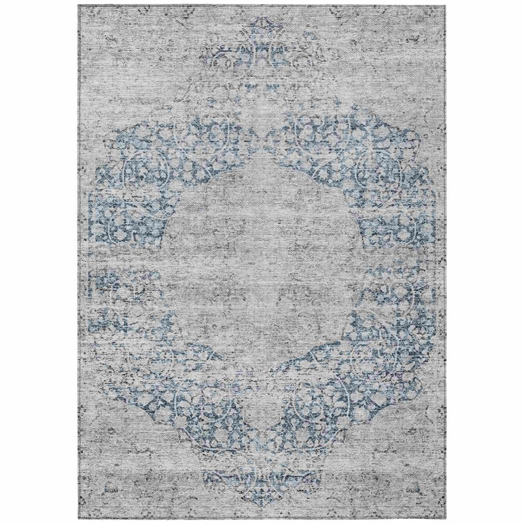 LOOMLAN Rugs Sylvia Blue Washable Indoor-Outdoor Rug