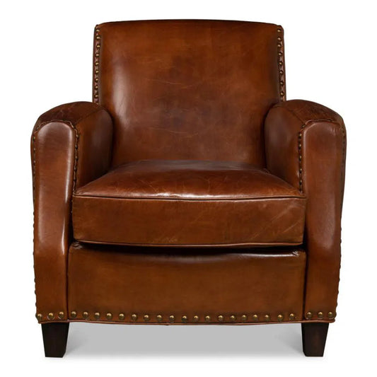 Sarreid Taft Leather Brown Club Chair Dark Brown