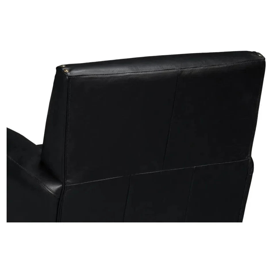 Taft Wood and Leather Black Swivel Arm Chair - LOOMLAN - Sarreid - Club Chairs