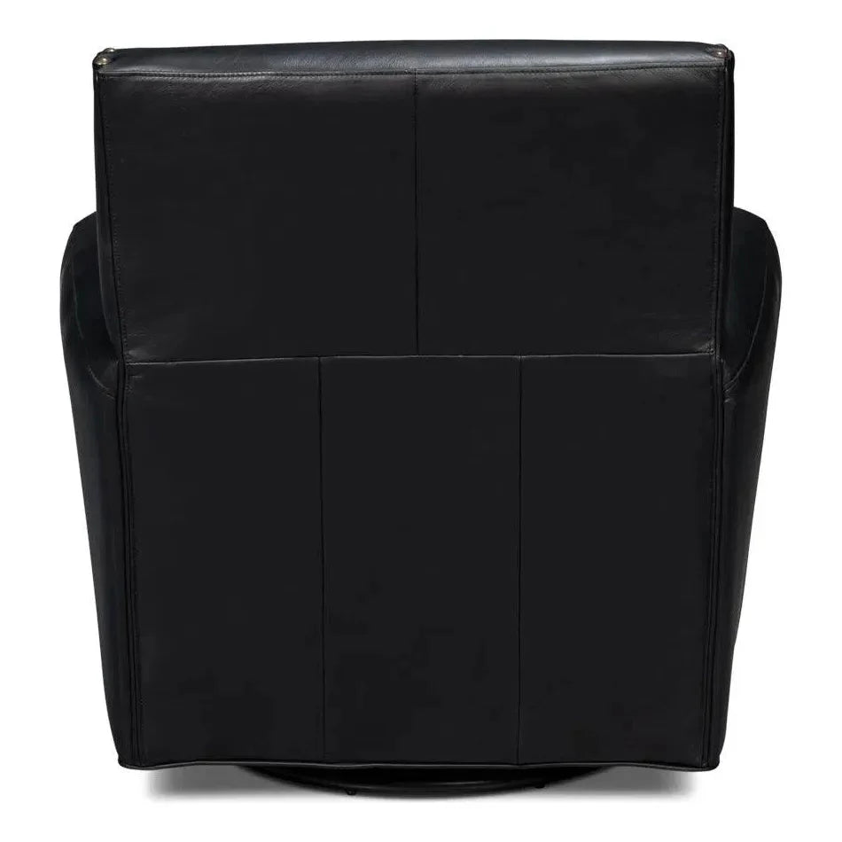 Taft Wood and Leather Black Swivel Arm Chair - LOOMLAN - Sarreid - Club Chairs