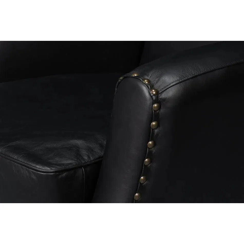 Taft Wood and Leather Black Swivel Arm Chair - LOOMLAN - Sarreid - Club Chairs