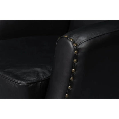 Taft Wood and Leather Black Swivel Arm Chair - LOOMLAN - Sarreid - Club Chairs