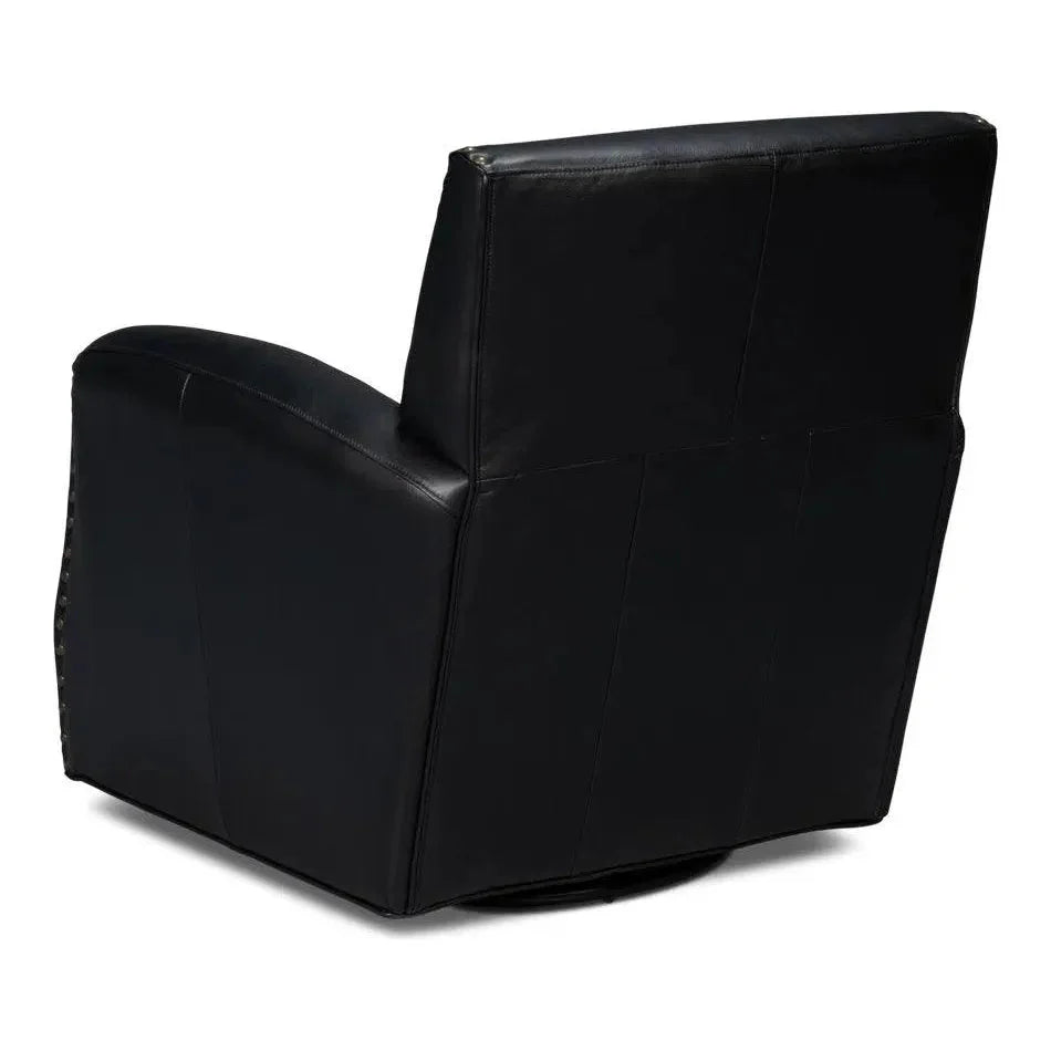 Taft Wood and Leather Black Swivel Arm Chair - LOOMLAN - Sarreid - Club Chairs